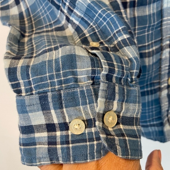 Lauren Ralph Lauren Women's Linen Button Down Shirt Size M Blue Roll Tab Sleeve - Picture 5 of 8